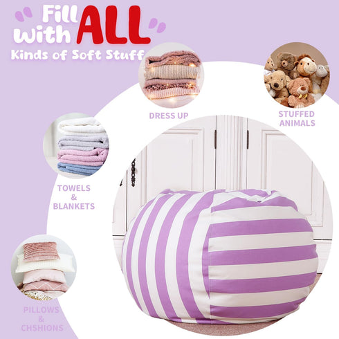 Wekapo Stuffed Animal Storage Bean Bag Chair Cover for Kids, Stuffable Zipper Beanbag for Organizing Plush Toys