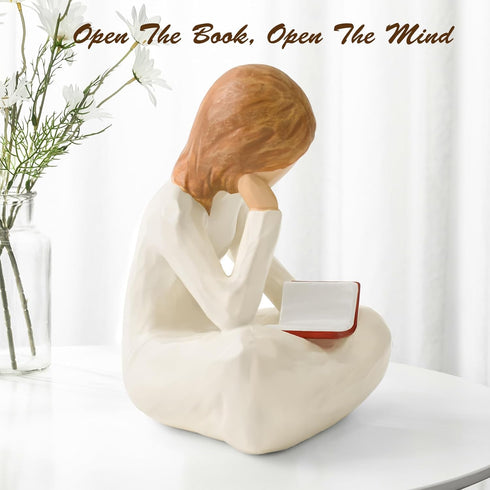 Cuayaes Reading Thinker Statue Book Lover Gifts for Women Readers, Graduates, Students, Teachers, Bookshelf Decor