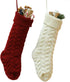 Set of 2 Crochet Knitted Christmas Stockings, Large 46CM Red White Cable Knit for Home Decor