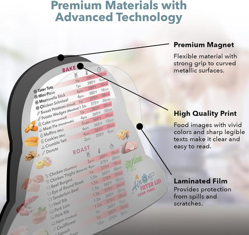 Air Fryer Magnetic Cheat Sheet Set, Instant Cooking Times Chart, Kitchen Frying Lid Cookbook Quick Reference