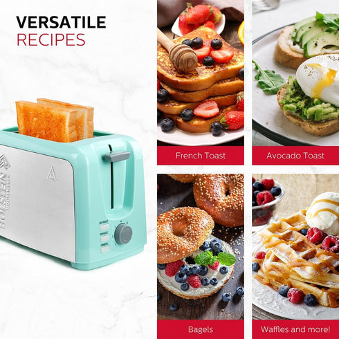 Holstein Housewares 2-Slice Toaster, Mint/Stainless Steel with 7 Browning Control Settings, Great for Toasting