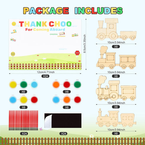 24 Set Train Party Favors, Train Birthday Party Supplies, Wood Trains Painting Crafts Kits, Magnets with Card