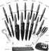 PrinChef 19 Pcs Knife Set for Kitchen, Rust Proof Knives with Acrylic Stand and Sharpener