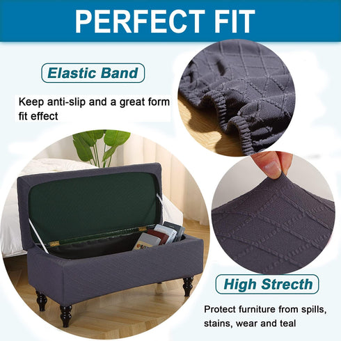 ANWUCHEN Ottoman Cover - Rectangle, Storage Ottoman Covers with Elastic Bands Tie, Dark Gray Large