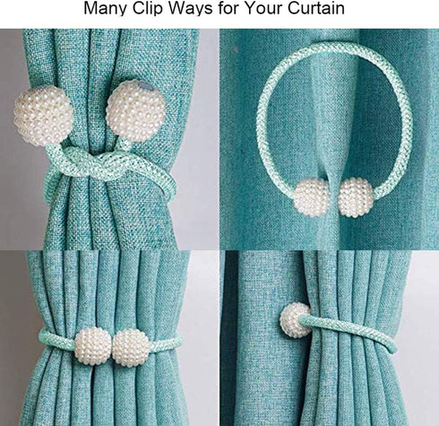 PINOWU Magnetic Curtain Tiebacks Clips - Window Tie Backs Holders for Home Office, Classic Design (1 Pair, Aqua)