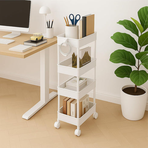 4 ShellKingdom Tier Bathroom Storage Organizer, Slim Rolling Storage Cart for Narrow Space, Mobile Shelving Unit