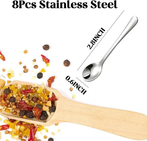 CasaVibe 8 2.8" PCS Tiny Stainless Steel Spoons for Spices Jars, Mini Size Cute Small Stainless Steel Condiment Spoons