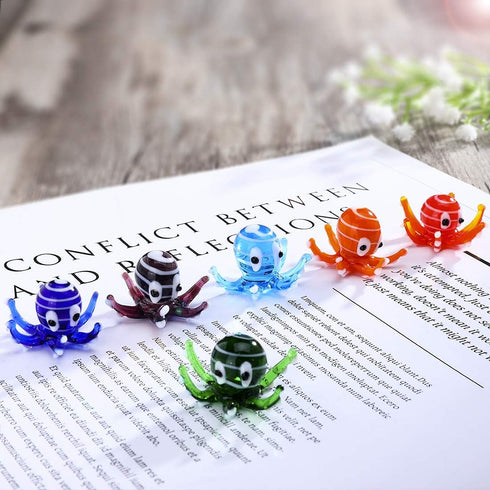 H&D HYALINE & DORA Multicolor Octopus Art Glass Blown Mini Sea Animal Figurine, Set of 6