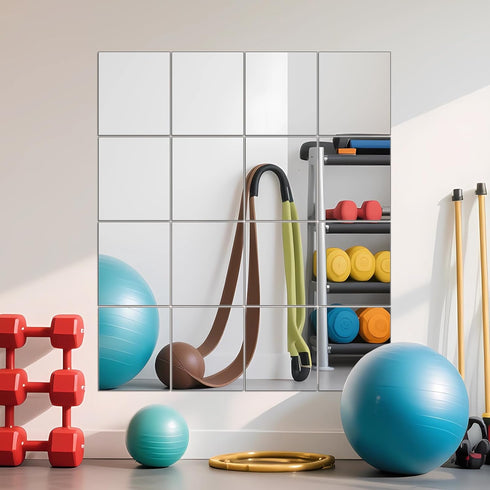 Ruomeng 14" 12" 16Pcs Home Gym Mirrors x x Wall Mounted Mirror Glass Frameless Full Length Mirror Tiles for Home Gym
