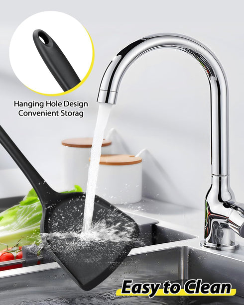 4 Pcs Silicone Kitchen Utensils Set, Nonstick BPA Free High Heat Resistant Wok Spatulas, Cooking Spoon, Slotted Turner