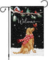 Welcome Winter Garden Flag 12x18 Inch Double Sided Burlap Golden Retriever Cardinal Yard Flags for Seasonal Christmas