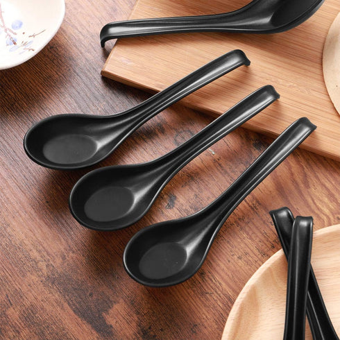 6Pcs Asian Soup Spoons, Melamine Rice Spoons Tablespoon, Chinese/Japanese Kitchen Soup Spoons for Cereal, Small Spoons for Ramen , Deep Oval Hook Design
