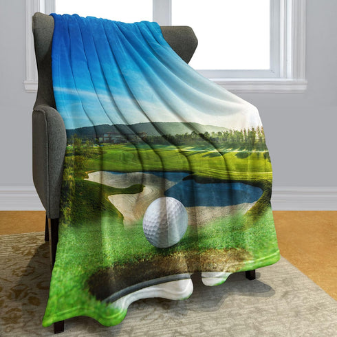 40 x50, SXCHEN - Swaddle/Soft Fleece Blanket, Pure White, Plush, Golf Course Beautiful Sky Hole Bunker, Print