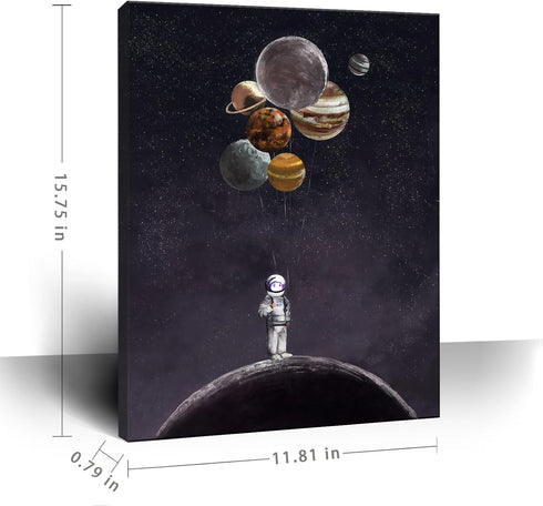 ARTZON Inspirational Wall Art Canvas Print, Astronaut Holding Planet Framed Artwork for Bedroom & Office, 12x16inch