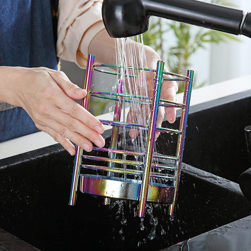 Rainbow Kitchen Utensil Holder for Counter, Stainless Steel Crocks with Rainbow Titanium Coating, Easy Cleaning