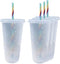 Generic 24 oz Reusable Color Changing Rainbow Cup, with Rainbow Straw and Lid, 4 Pack, Multicolor
