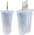 Generic 24 oz Reusable Color Changing Rainbow Cup, with Rainbow Straw and Lid, 4 Pack, Multicolor