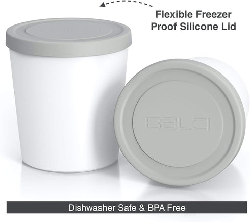 BALCI - Premium Ice Cream Containers (2 Pack - 1 Quart Each) Perfect Freezer Storage Tubs with Lids for Ice Cream, Sorbet and Gelato! - Grey