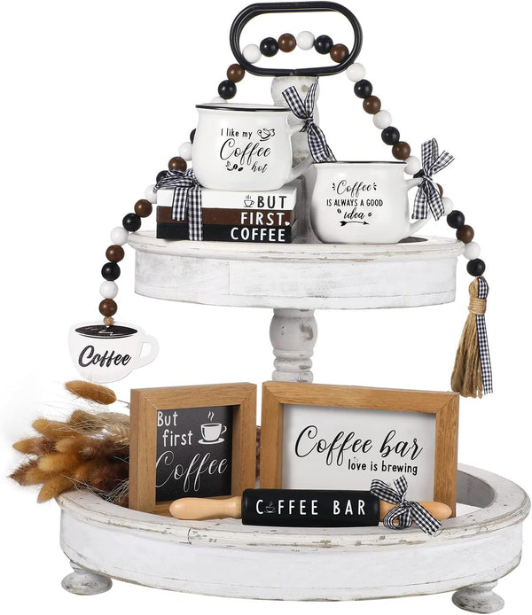 Yookeer 7 Pcs Coffee Tiered Tray Decor Set Mini Bar Art Display