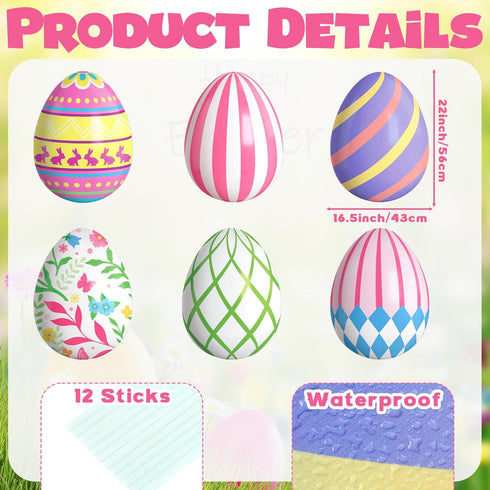 GlikCeil 6 22 17 inches Pcs Large Easter Eggs Yard Signs Easter Outdoor Lawn Decorations Waterproof Eggs Lawn Signs
