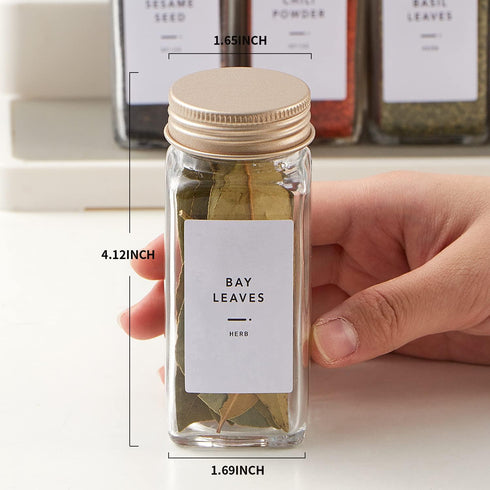 48 4oz Pcs Spice Jars with Label- Glass Spice Jars with Gold Metal Caps,Shaker Lids, Funnel, Chalk Pen, Brush,Cleaning