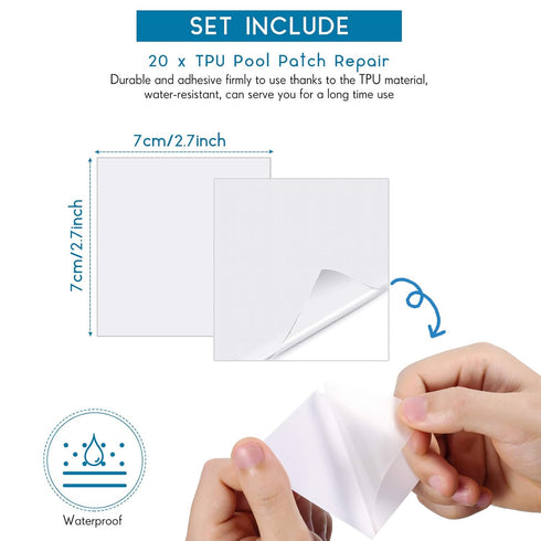 Zonon 20 Pieces TPU Inflatable Patch Repair Kit - Self Adhesive Pool Patch for Air Mattresses, Swimming Ring, Boats