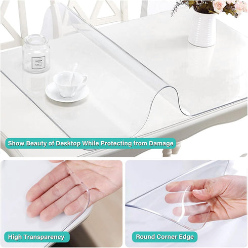 AimerGro 16x48 Inch 1.5mm Counter Upgraded Clear PVC Table Cover Protector Thick Crystal Vinyl Dining Room Table Pad