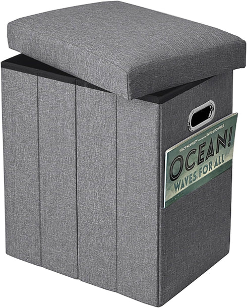 Emosoon Tall Ottoman with Storage Collapsible Fabric Small Slim Folding Ottoman Furniture with