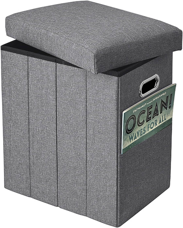 Emosoon Tall Ottoman with Storage Collapsible Fabric Small Slim Folding Ottoman Furniture with