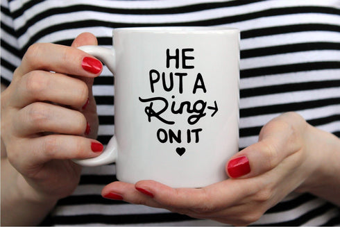 AW Fashions He Put a Ring On It Funny Engagement Mug, 11OZ Coffee Mug for Bride or Fiance