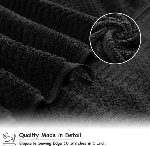 18 Set-6 Sheets,6 Towels,6 Set Pcs Black Woven Family Towels Bath Hand Washcloths Soft Polyester Towels Absorbent