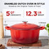 5QT Onader Enameled Cast Iron Dutch Oven, Round Dutch Oven Pot with Lid for Sourdough Bread Baking - Red