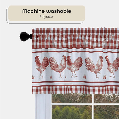 Light Filtering Printed Tier & Valance Window Curtain Set - 58 Inch Length, 36 Inch Width - Barnyard (Burgundy),