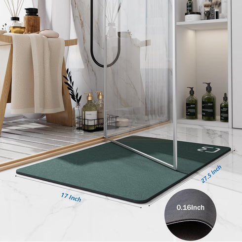 Dark Green Bath Mat Rugs - Non Slip Absorbent Quick Dry Rubber Backed Thin Bath Rug 17"x27.5" - Stain Resistant,