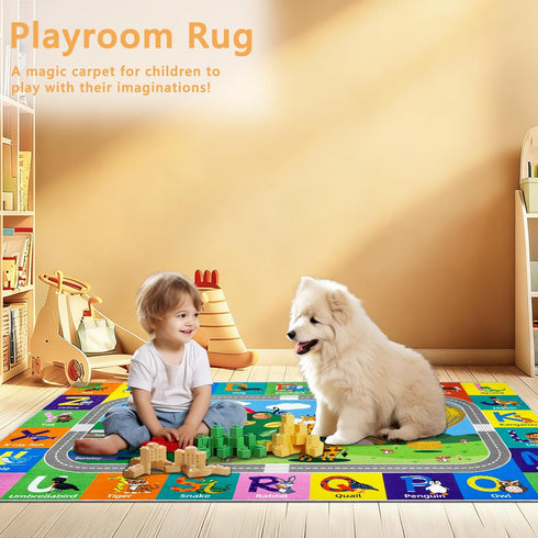 3x5 Kids Rug for Playroom, ABC Educational Carpet for Classroom,Non Slip Washable Play Mat with Alphabet Numbers