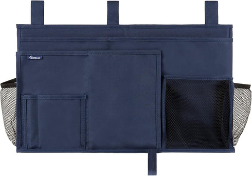 Surblue Bedside Caddy Hanging Organizer Bag with 8 Pockets for Bunk, Hospital Beds, College Dorm Rooms (Large, Blue)