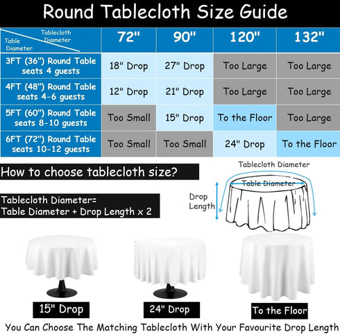 72 inches 2-3ft 4 Urby White Round Tablecloth for Round Cocktail or Coffee Table, Round Tablecloth for Table