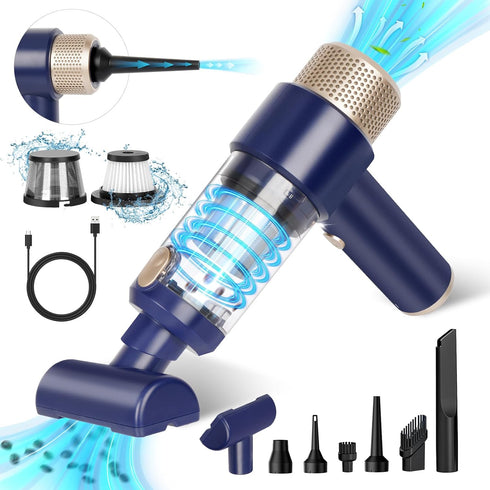 Portable Cordless Car Vacuum Cleaner - 15000 Pa Vacuum & Air Duster, Handheld with LED Light & Multi-Nozzles