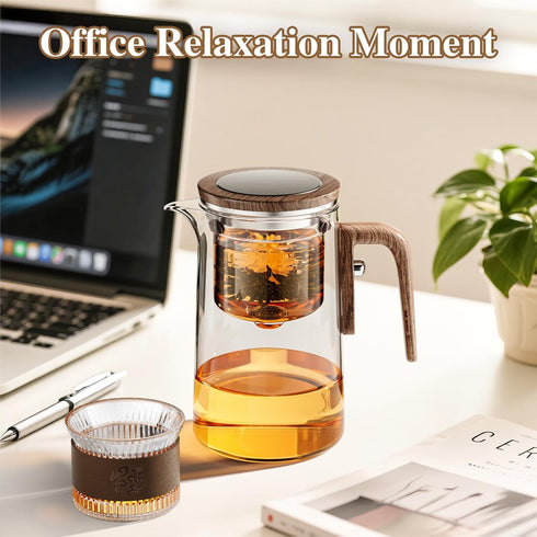 Set -27oz/800ml Enchanti Tea Pot, One Touch Glass Teapot with Infuser, Tea Maker for Loose Leaf Tea, Tea Gifts