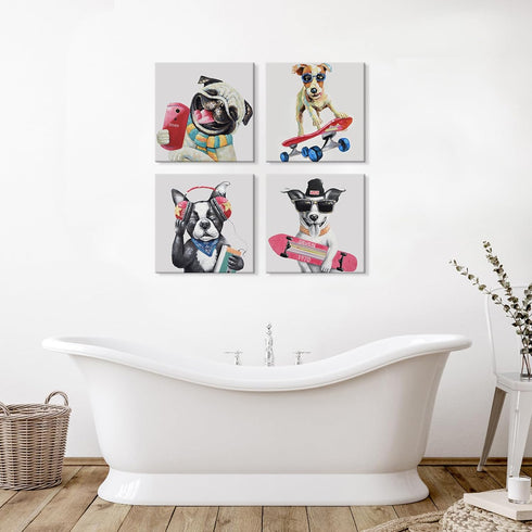 12'' 12'' 4 SEVEN WALL ARTS Colorful Gallery Pet Canvas Painting Puppy Artwork Abstract Hip-hop Dog Cartoon Picture