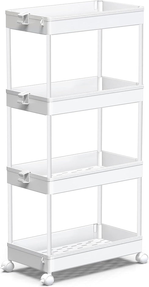 SPACEKEEPER 4-Tier Mobile Shelving Unit, Bathroom Rolling Cart Utility Storage Organizer Shelf for Kitchen, Living