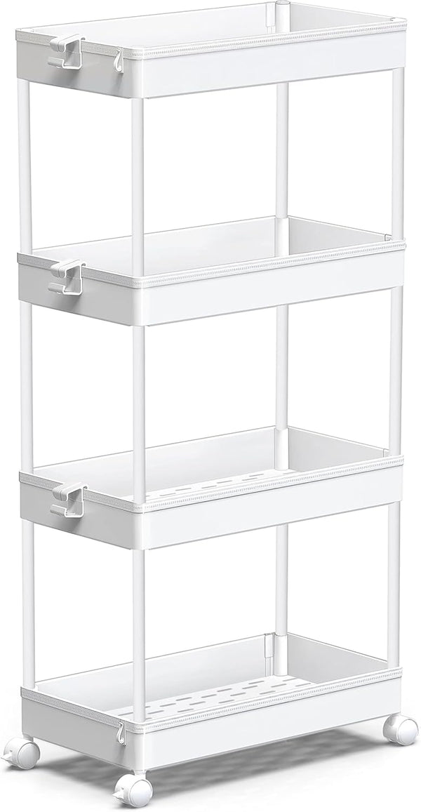 SPACEKEEPER 4-Tier Mobile Shelving Unit, Bathroom Rolling Cart Utility Storage Organizer Shelf for Kitchen, Living