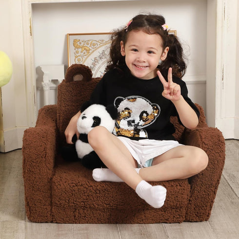 2-in-1 MOMCAYWEX Kids Sofa, Flip-Out Foam Couch, Soft Play Lounge Chair for Toddlers and Children, Brown
