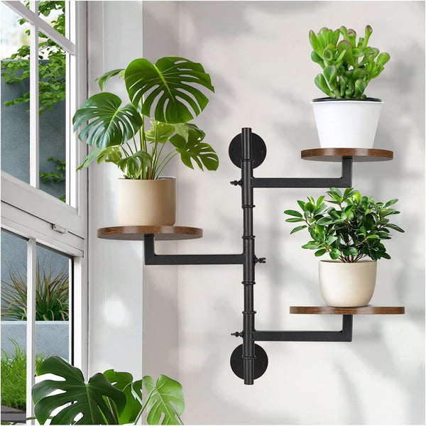 Wooden Rotatable Window Sill Plant Stand, 3 Tier Wall Plant Holder, 180