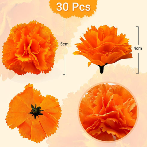 Marigold Flowers Heads Bulk, Silk Artificial Flowers for Diwali and DIY Marigold Garland Decorations