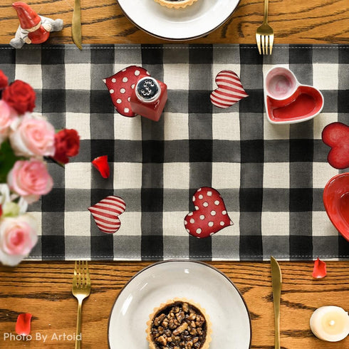 Artoid Mode Watercolor Buffalo Plaid Hearts Truck Love Valentine's Day Table Runner, 13 x 36 Inch Kitchen Dining Table
