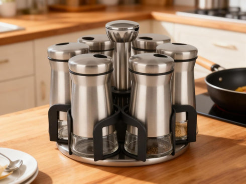 360 6pcs Rotating Spice RackSpice Rack Organizer for Cabinet - Includes Glass Spice Jars and Labels,Spice Storage