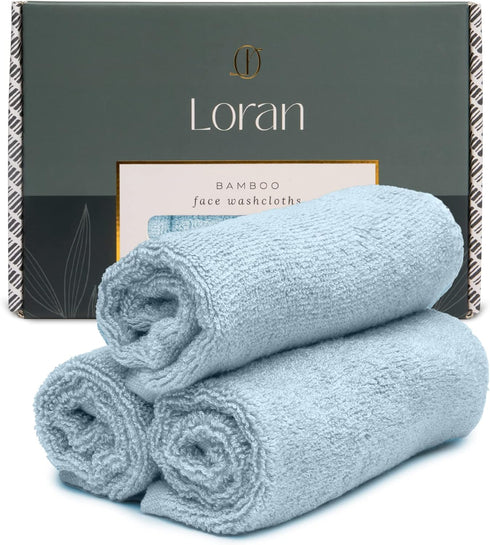 Loran Sky Blue Washcloths Set of 6 Soft Facial Cloths 10 x
