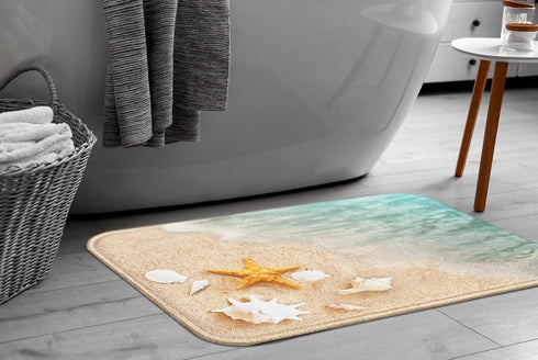Britimes Bath Mat for Bathroom, Beach Starfish Sea Shell Washable Cover Floor Rug, 18x30 Inches