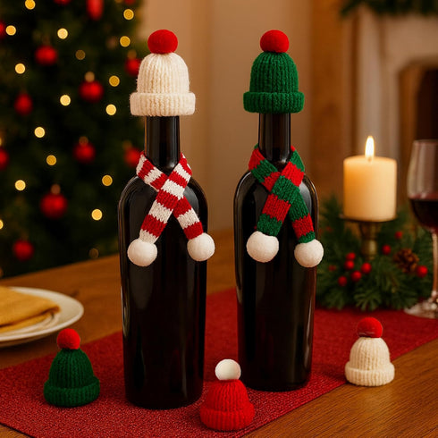 Bonviv 30 Set Pcs Mini Christmas Hats and Scarf Small Santa Hats for Crafts, Mini Santa Hats for Dolls, Mini Snowman